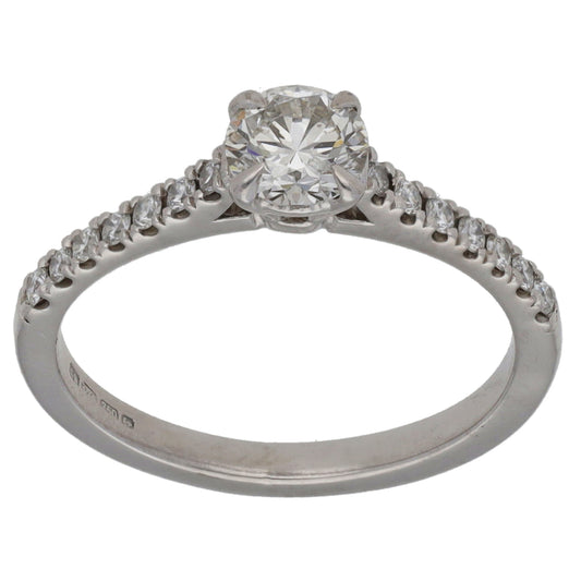 18ct White Gold 0.71ct Diamond Solitaire Ring With Accent Stones Size L