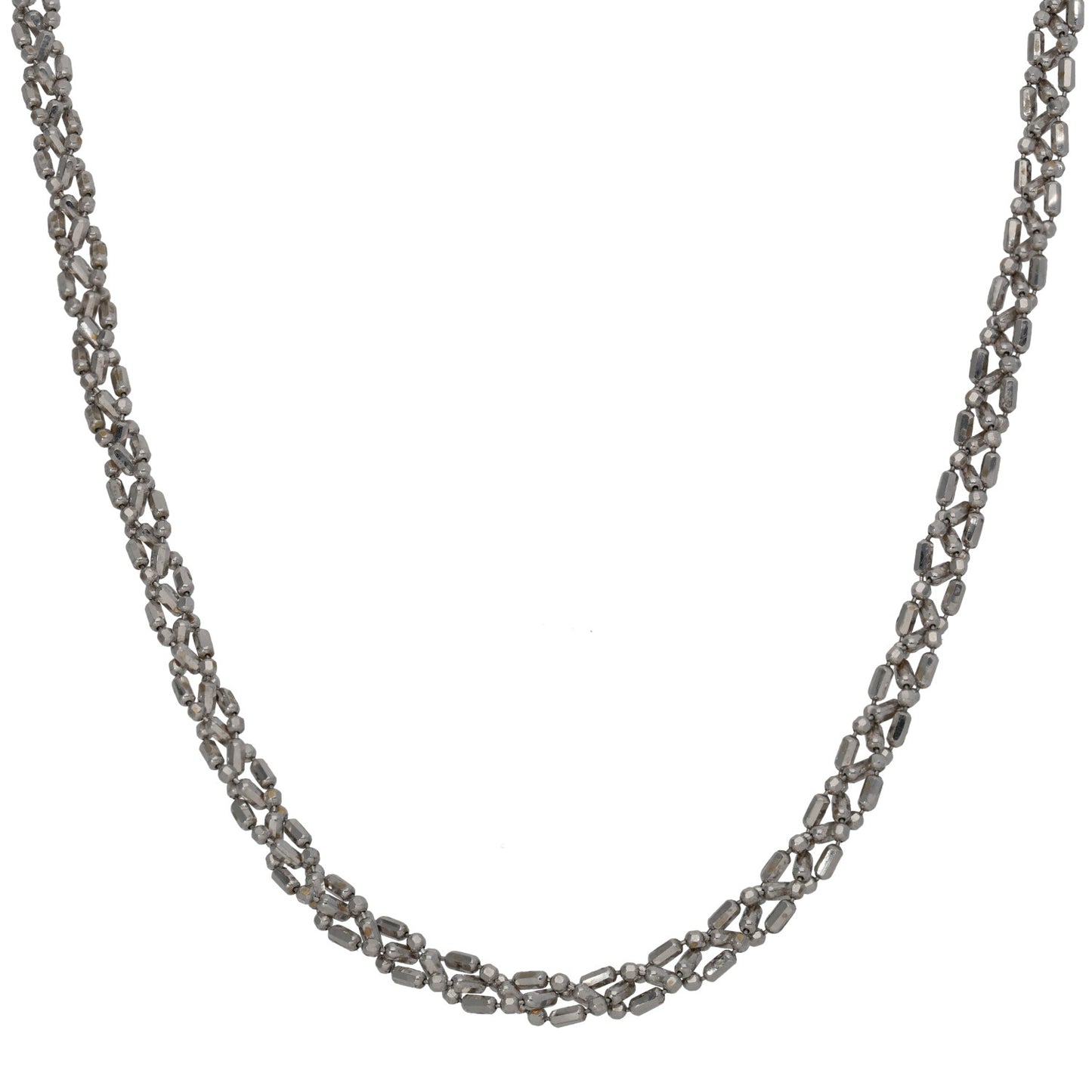 9ct white gold curb chain with small polished links, silver-tone