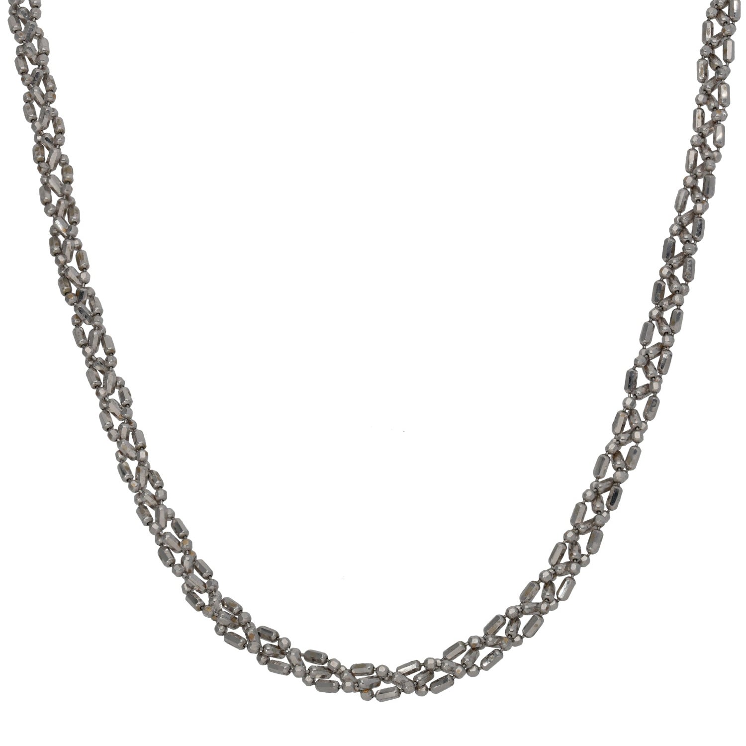 9ct white gold curb chain with small polished links, silver-tone