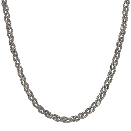 9ct white gold curb chain with small polished links, silver-tone
