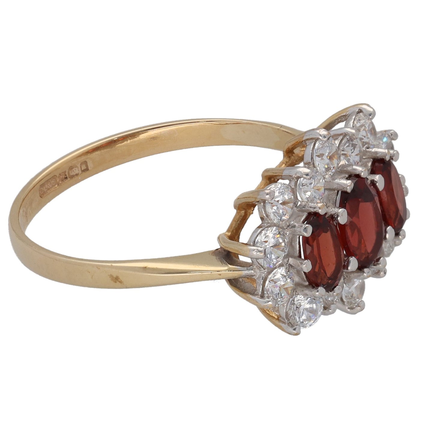 9ct Gold Garnet & Cubic Zirconia Dress/Cocktail Ring Size R