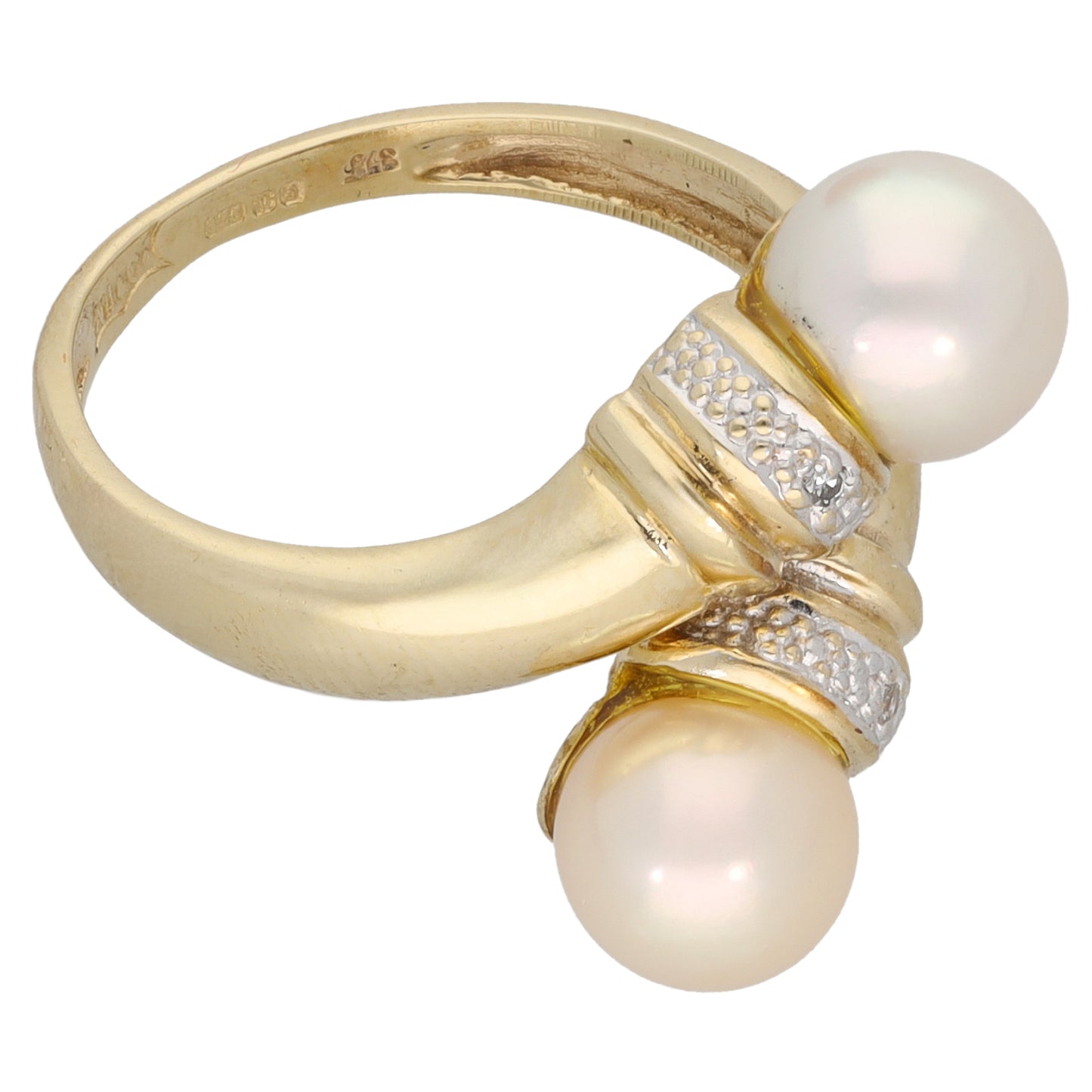 9ct Gold Cultured Pearl & 0.01ct Diamond Dress/Cocktail Ring Size O