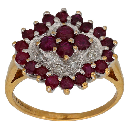 9ct Gold 0.04ct Diamond & Ruby Dress/Cocktail Ring Size L