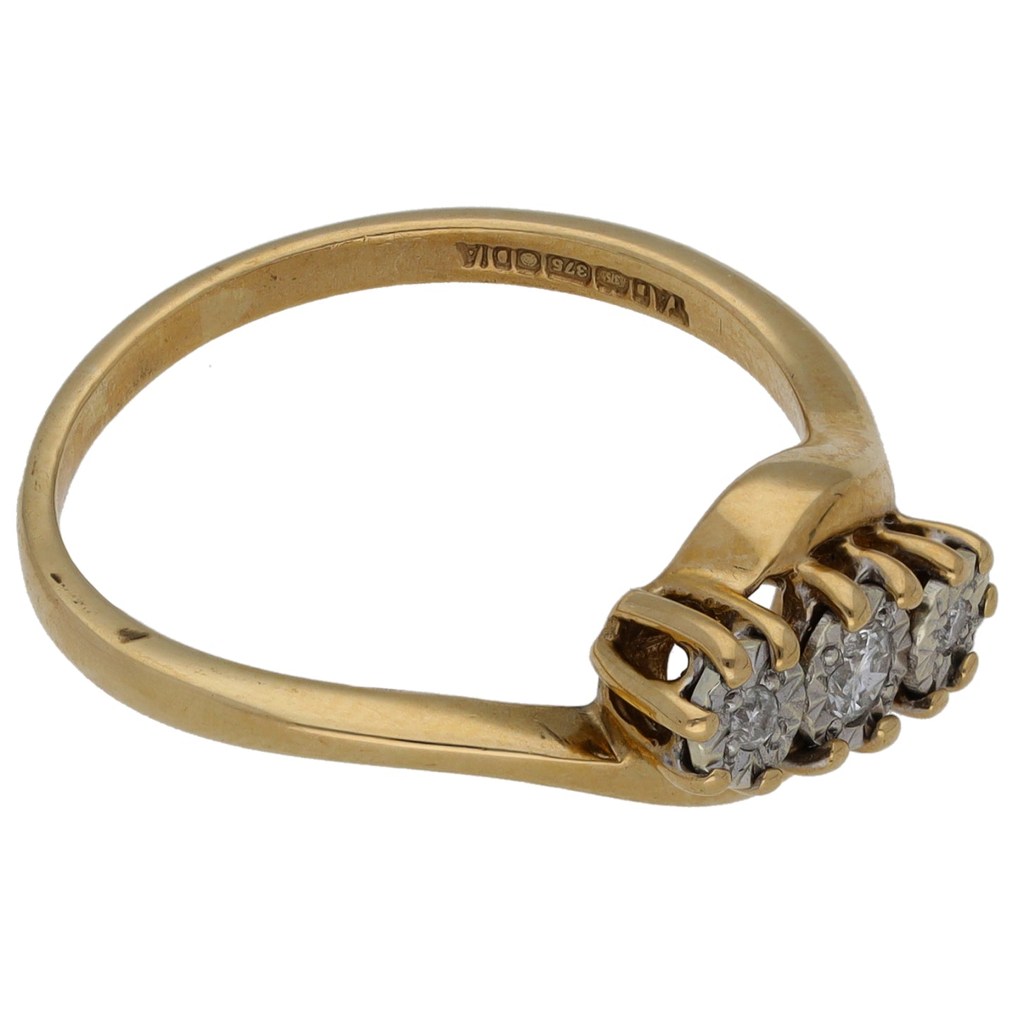 9ct White Gold 0.10ct Diamond Trilogy Ring Size P