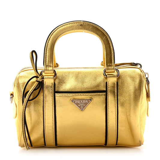 Prada Metallic Calfskin Small Top Handle Bag - Platino