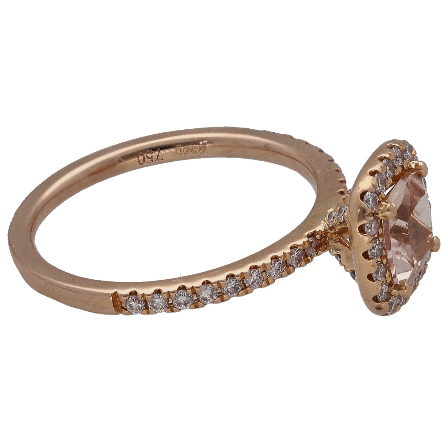 18ct Rose Gold Morganite & 0.35ct Diamond Halo Ring Size M