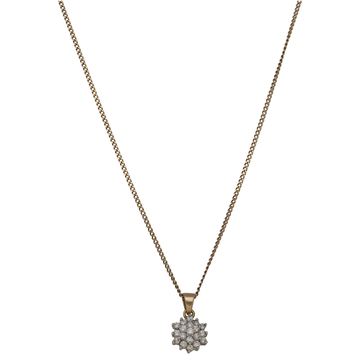 9ct Gold 0.57ct Round Cluster Pendant With Chain
