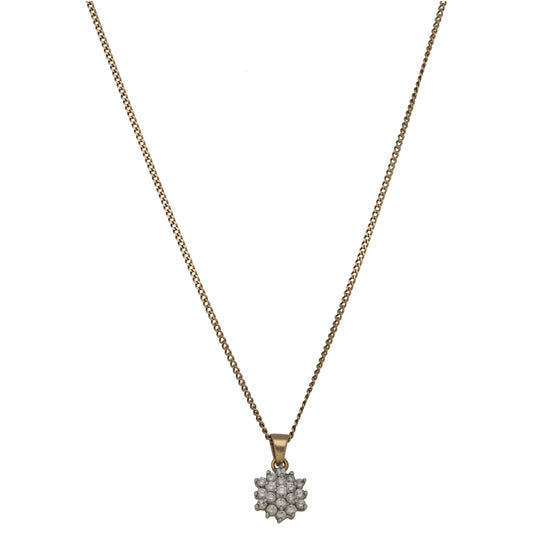 9ct Gold 0.57ct Round Cluster Pendant With Chain
