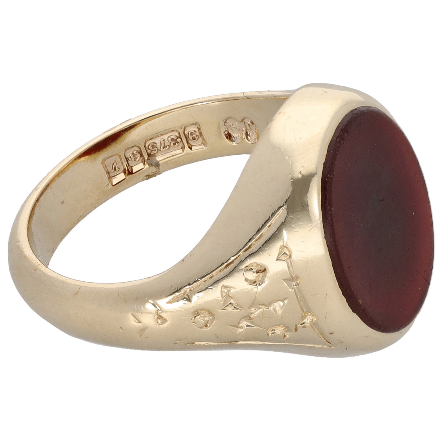 9ct Gold Carnelian Patterned Signet Ring Size S