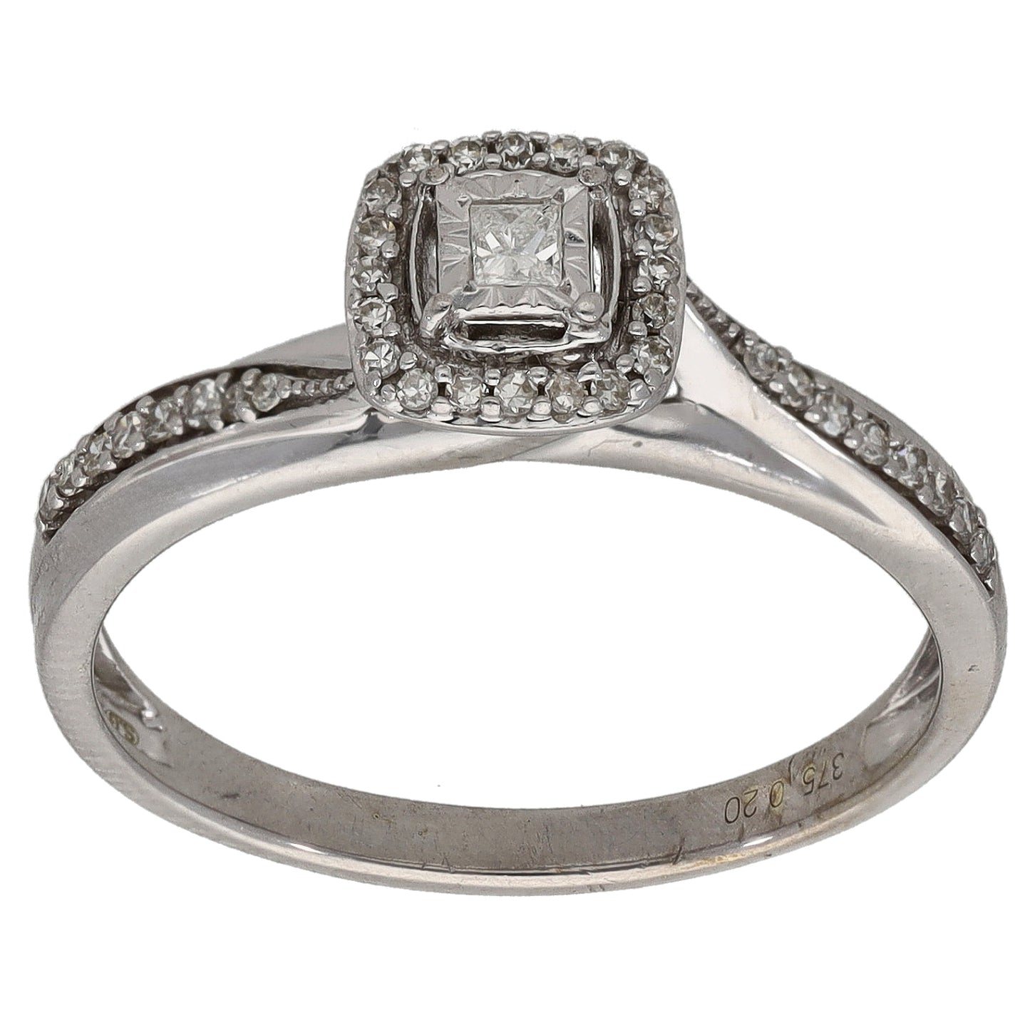 9ct White Gold 0.20ct Diamond Halo Ring Size Q
