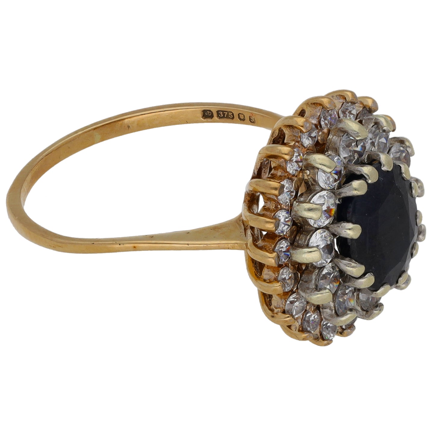 9ct Gold Sapphire & Cubic Zirconia Dress/Cocktail Ring Size P