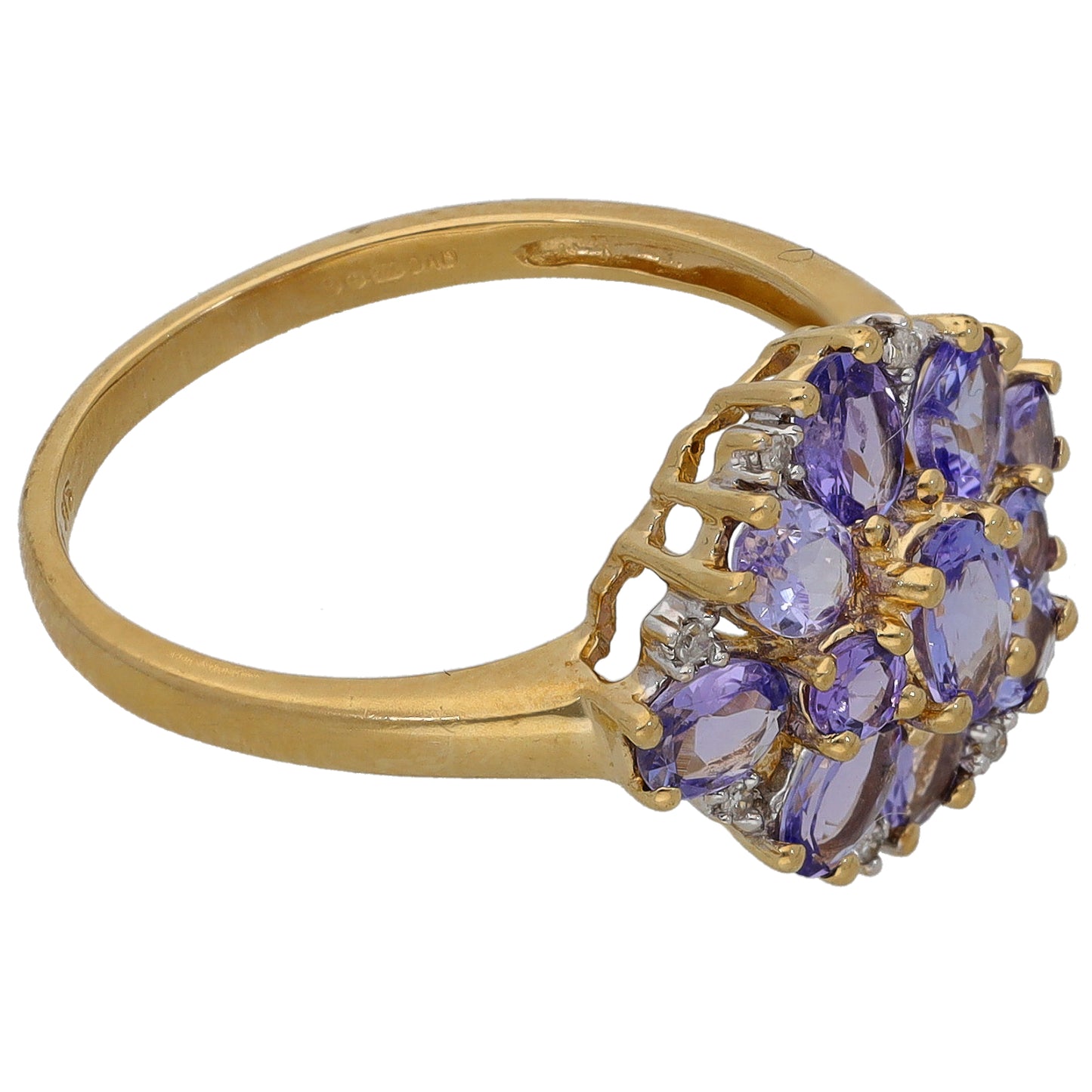 9ct Gold Tanzanite & 0.04ct Diamond Dress/Cocktail Ring Size Q