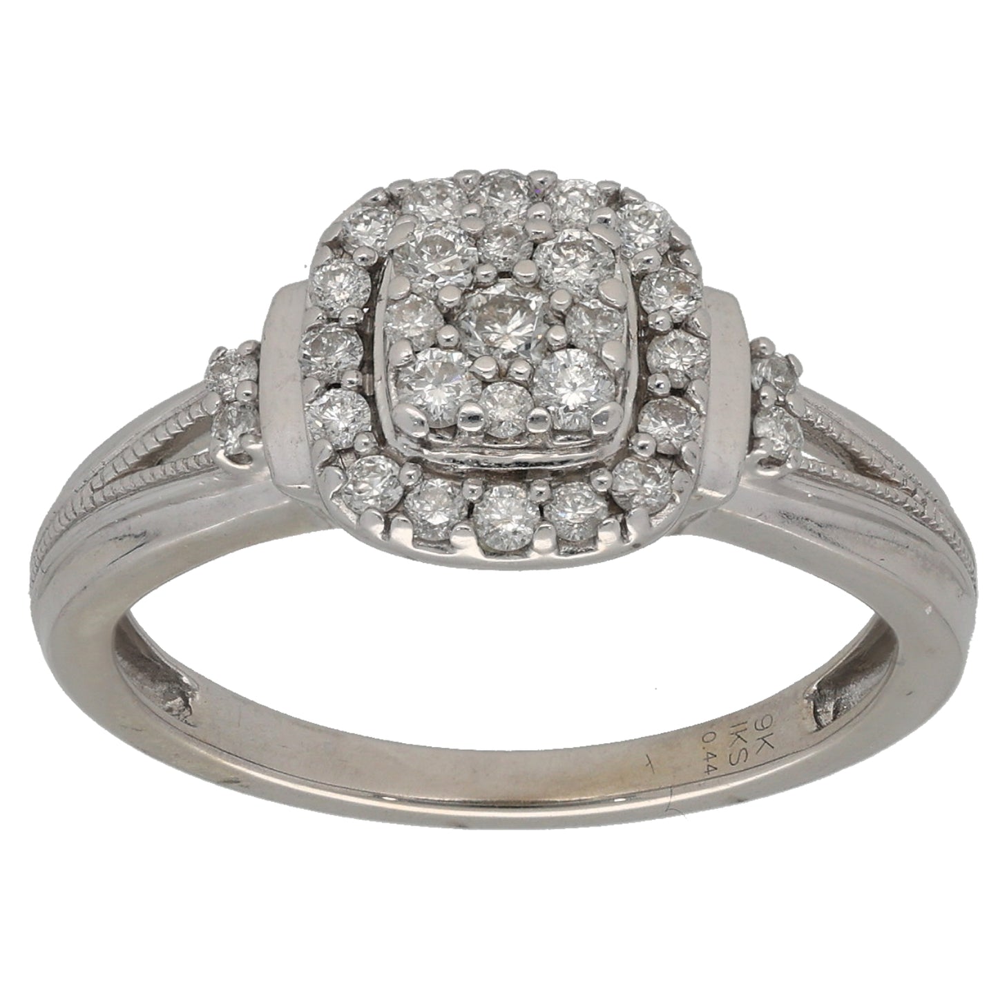 9ct White Gold 0.44ct Diamond Cluster Ring Size P