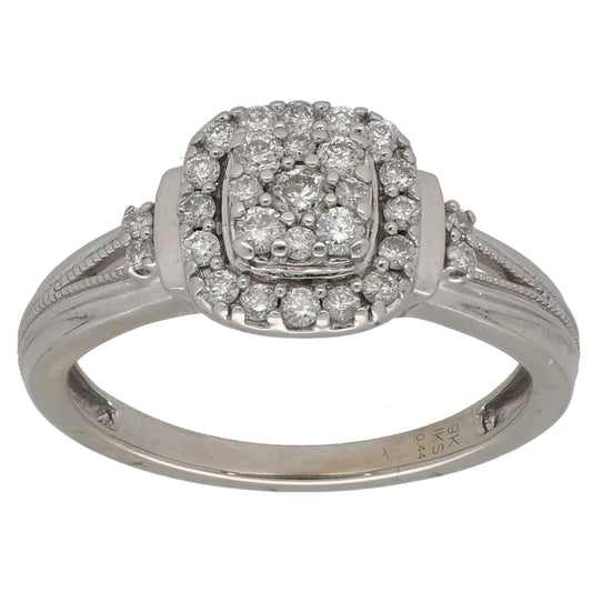 9ct White Gold 0.44ct Diamond Cluster Ring Size P