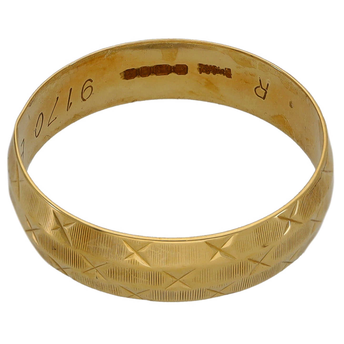 18ct Gold Patterned Wedding Ring Size R