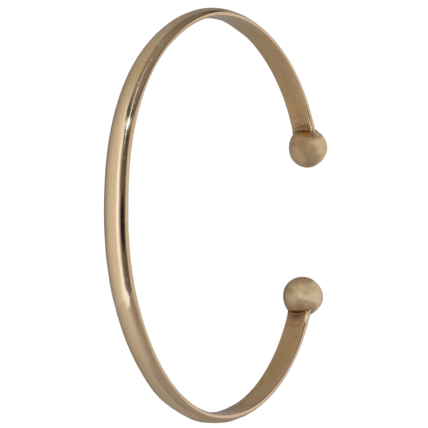 9ct gold torque bangle, polished oval with rounded ball terminals