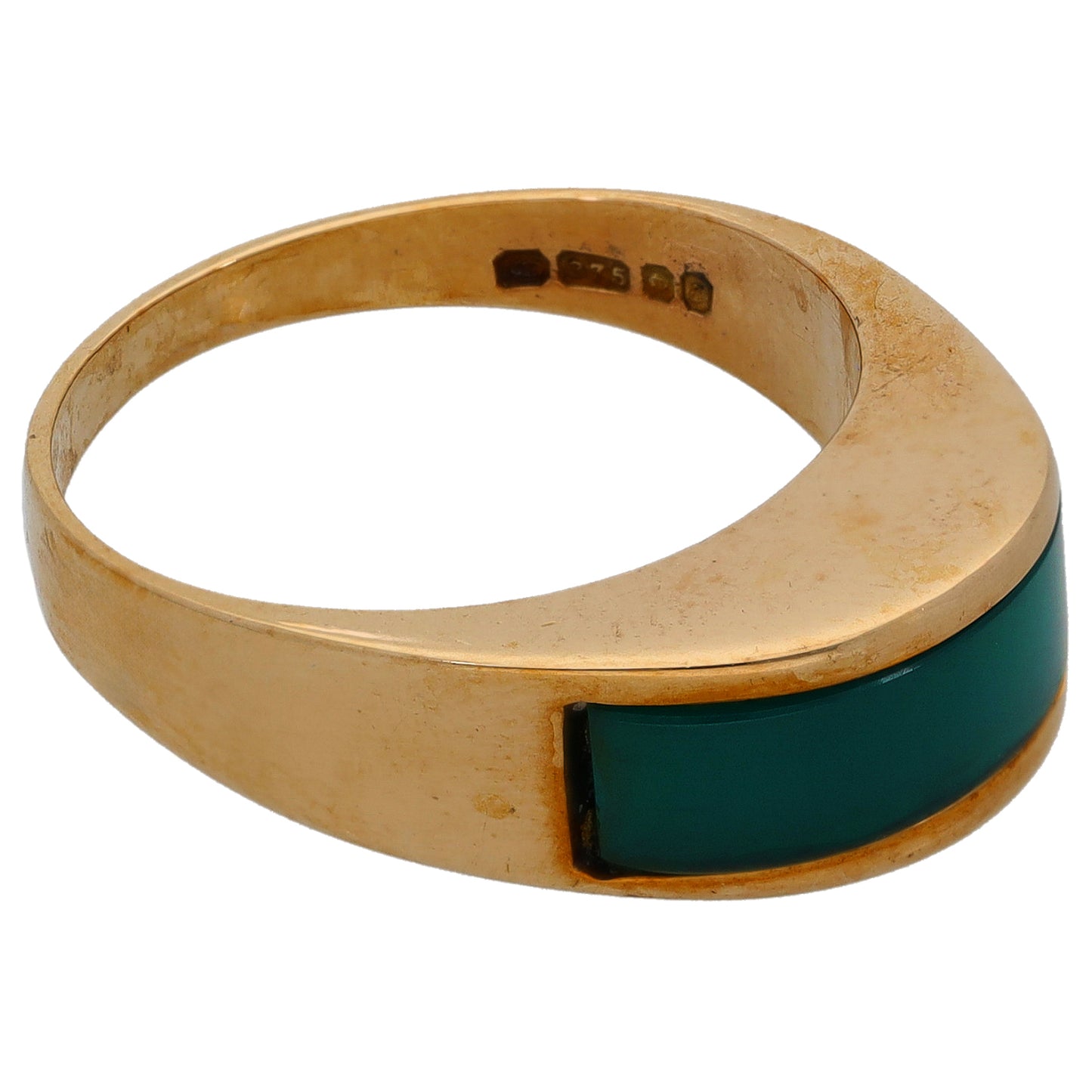 9ct Gold Agate Single Stone Ring Size N