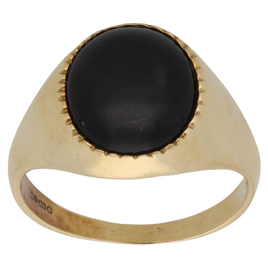 9ct Gold Onyx Single Stone Signet Ring Size O