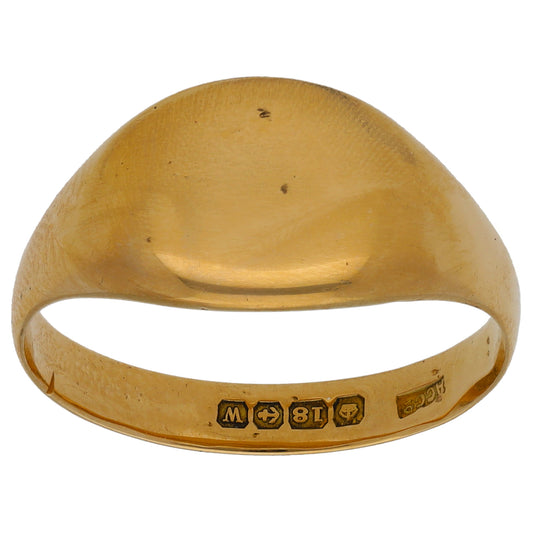 18ct Gold Plain Signet Ring Size V