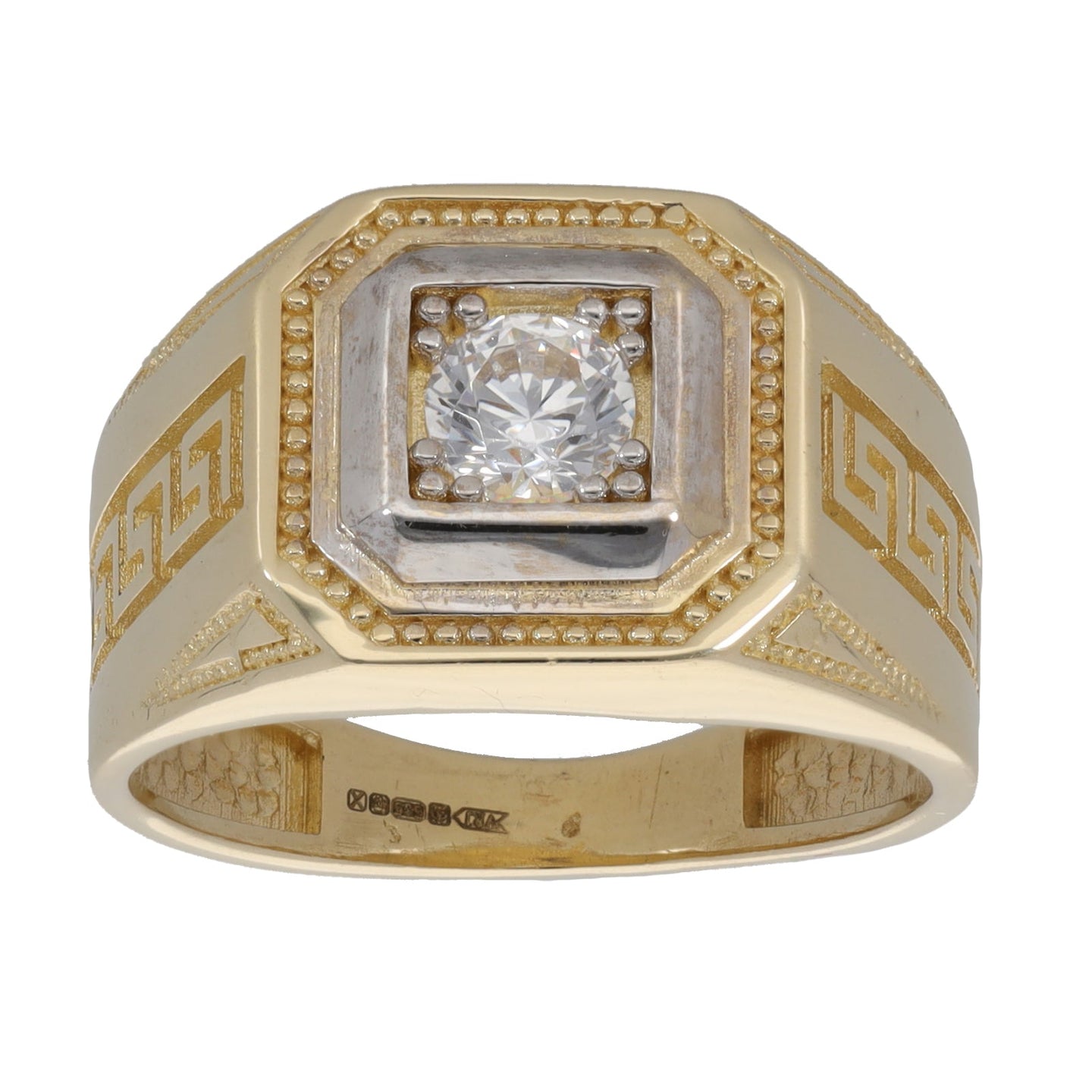 14ct Gold Greek Key Cubic Zirconia Signet Ring