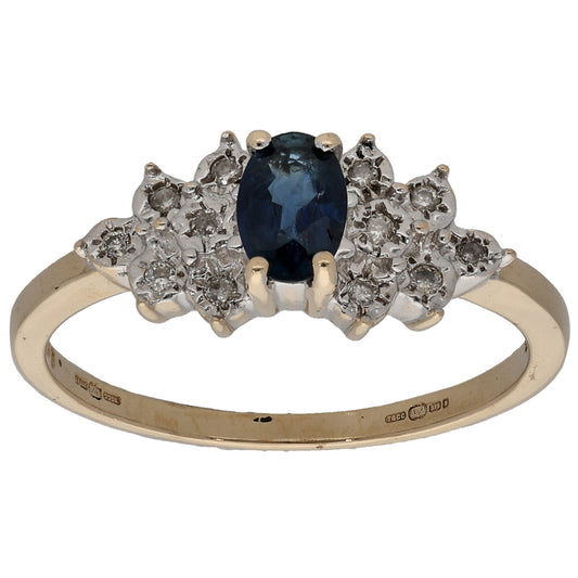 9ct Gold 0.18ct Diamond & Sapphire Dress/Cocktail Ring Size P