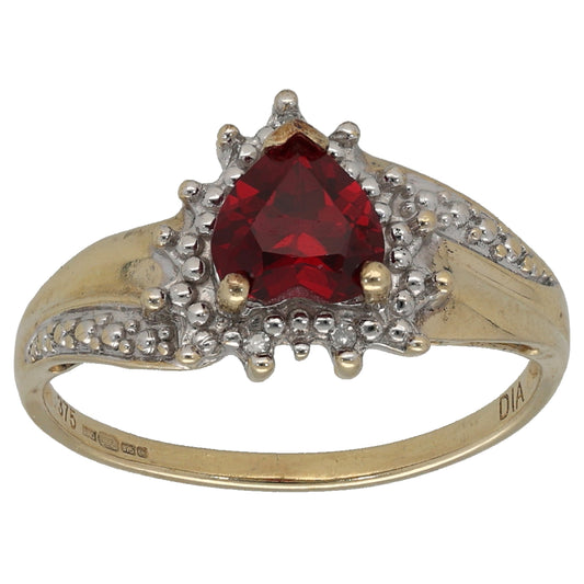 9ct Gold Man Made Ruby & 0.015ct Diamond Dress/Cocktail Ring Size N