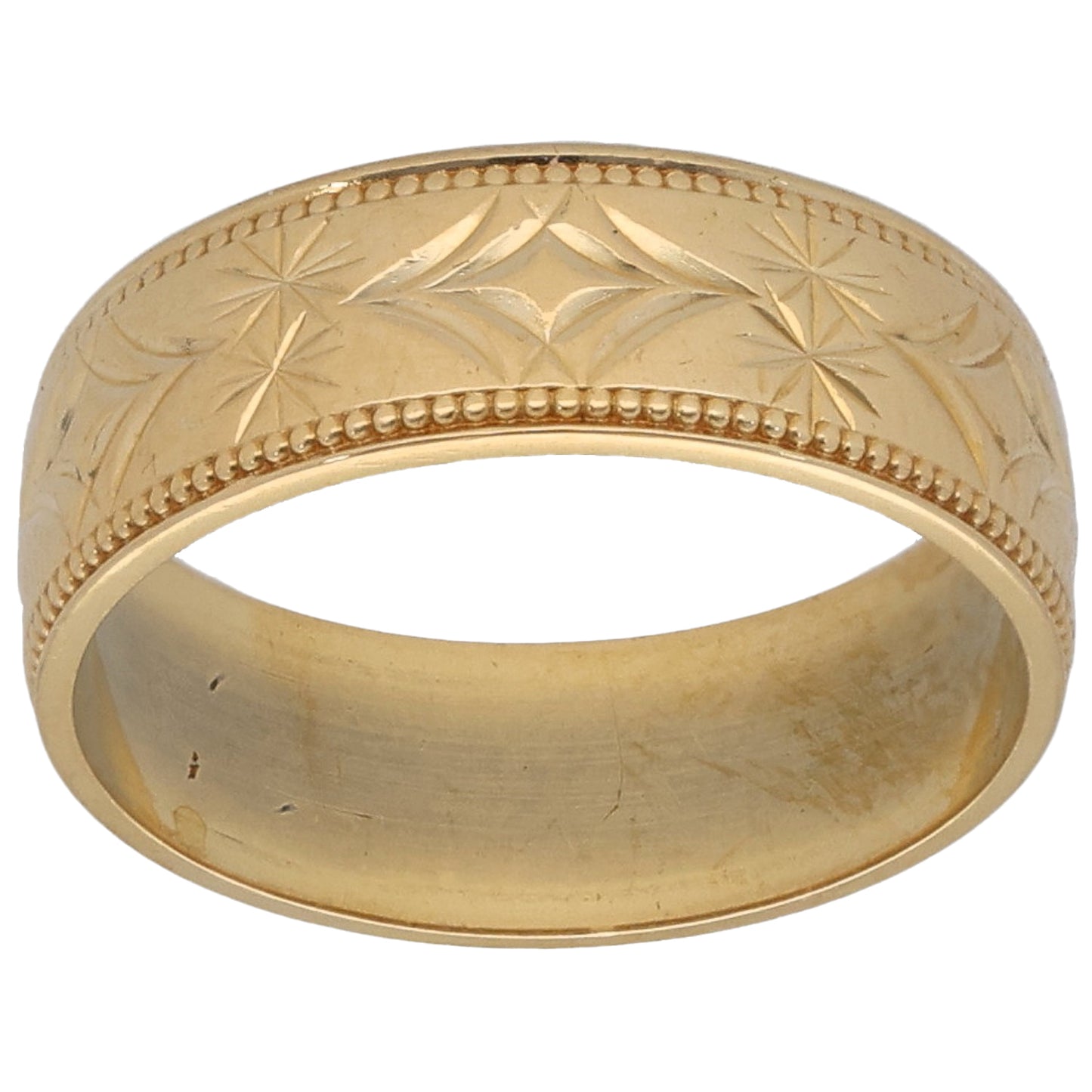 18ct Gold Patterned Wedding Ring Size M