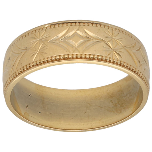 18ct Gold Patterned Wedding Ring Size M