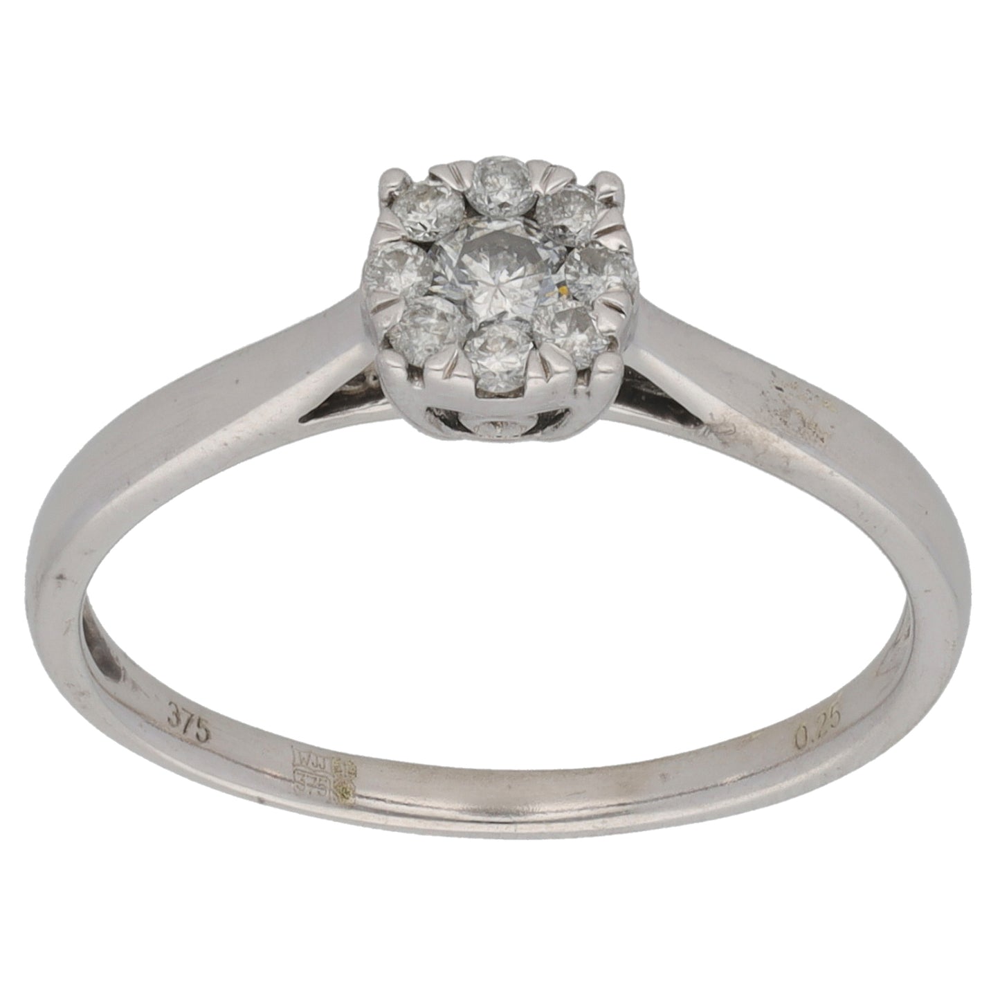 9ct White Gold 0.25ct Diamond Cluster Ring Size Q