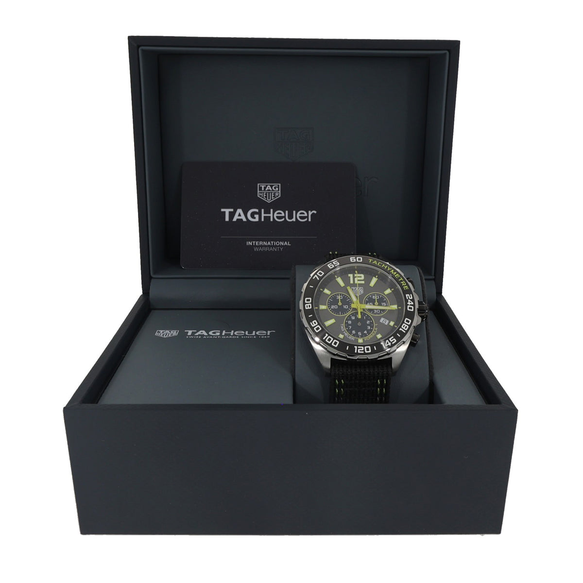 Tag Heuer Formula 1 CAZ101AG, grey and green dial with adjustable fabric bracelet, inside manufacturer box