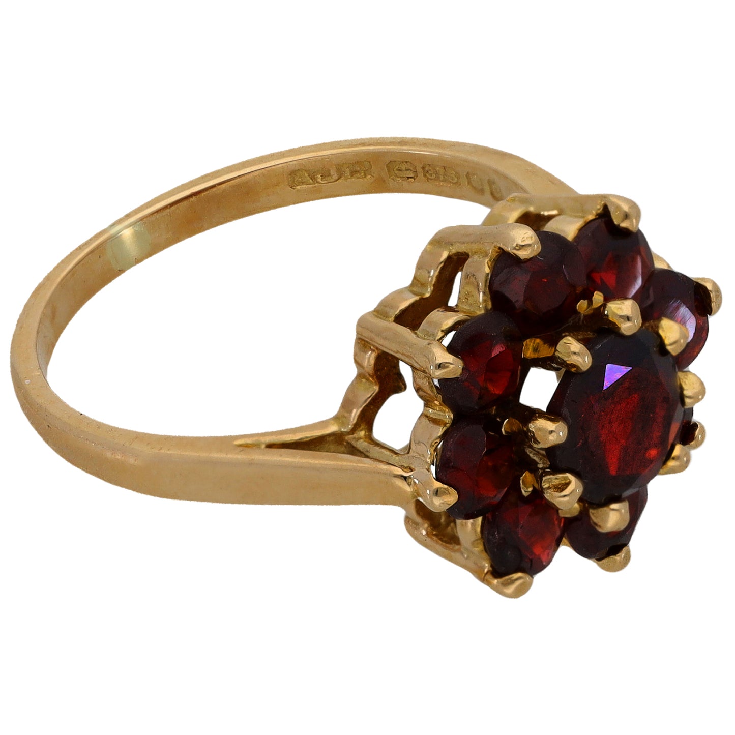 9ct Gold Garnet Cluster Ring Size O