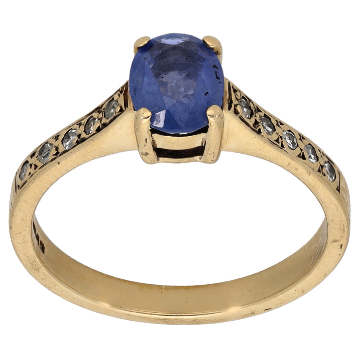 9ct Gold Sapphire & 0.10ct Diamond Single Stone Ring with Accent Stones Size K