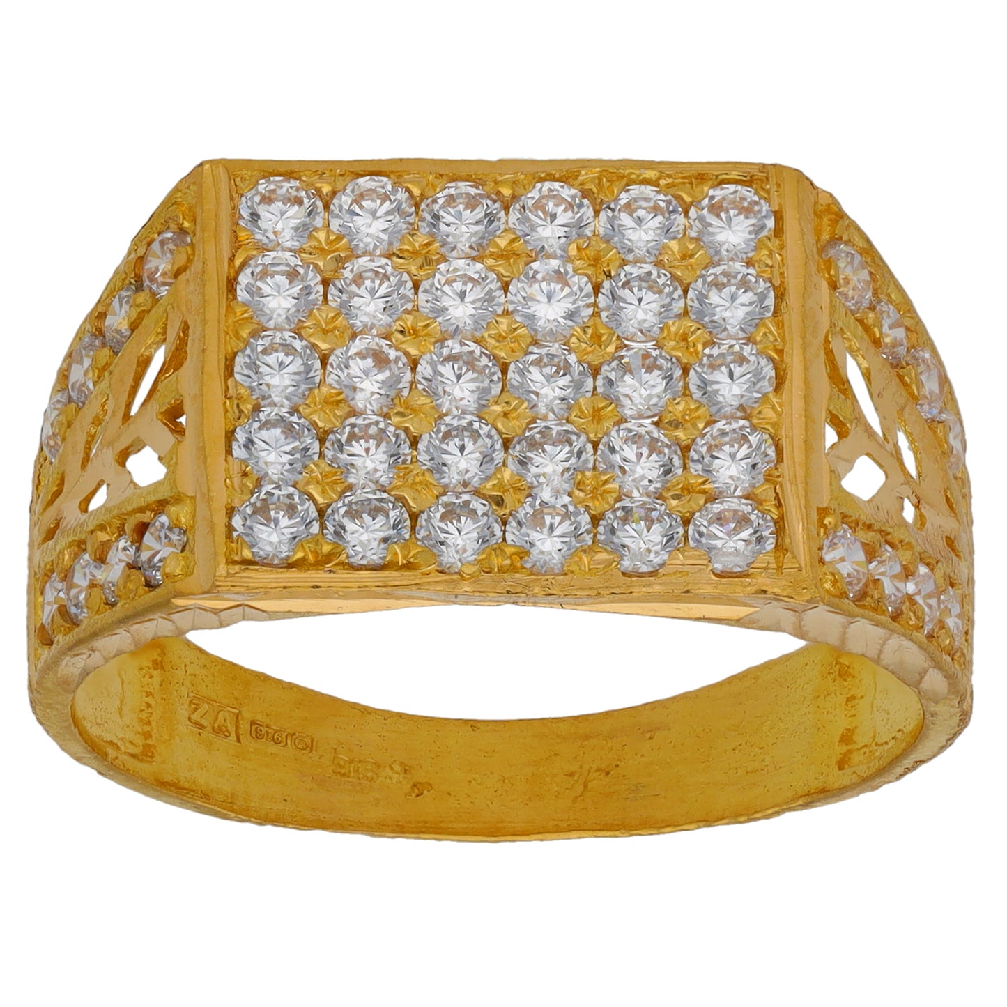 22ct Gold Cubic Zirconia Patterned Signet Ring Size T