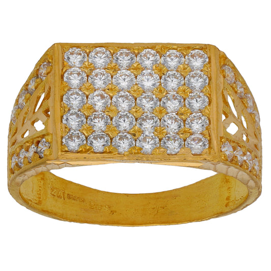 22ct Gold Cubic Zirconia Patterned Signet Ring Size T