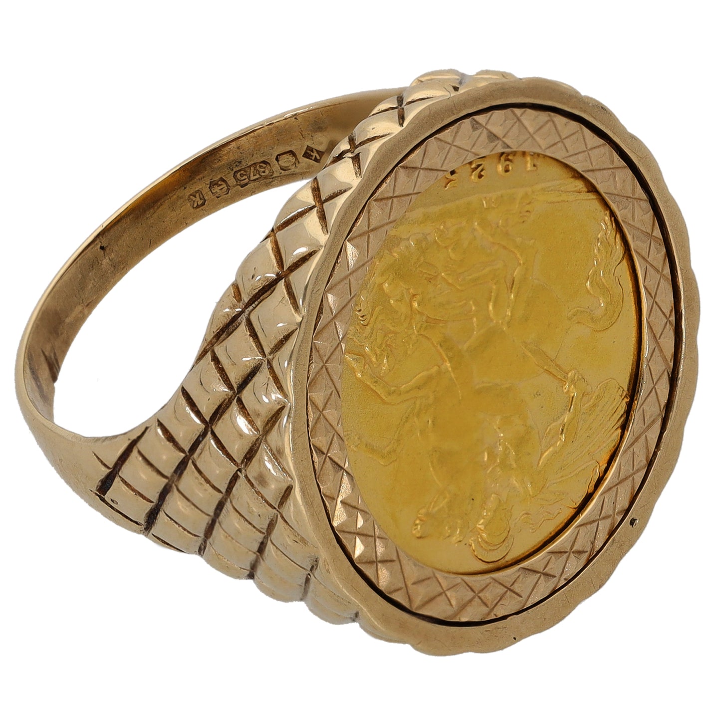 9ct Gold Half Sovereign Coin Ring Size V