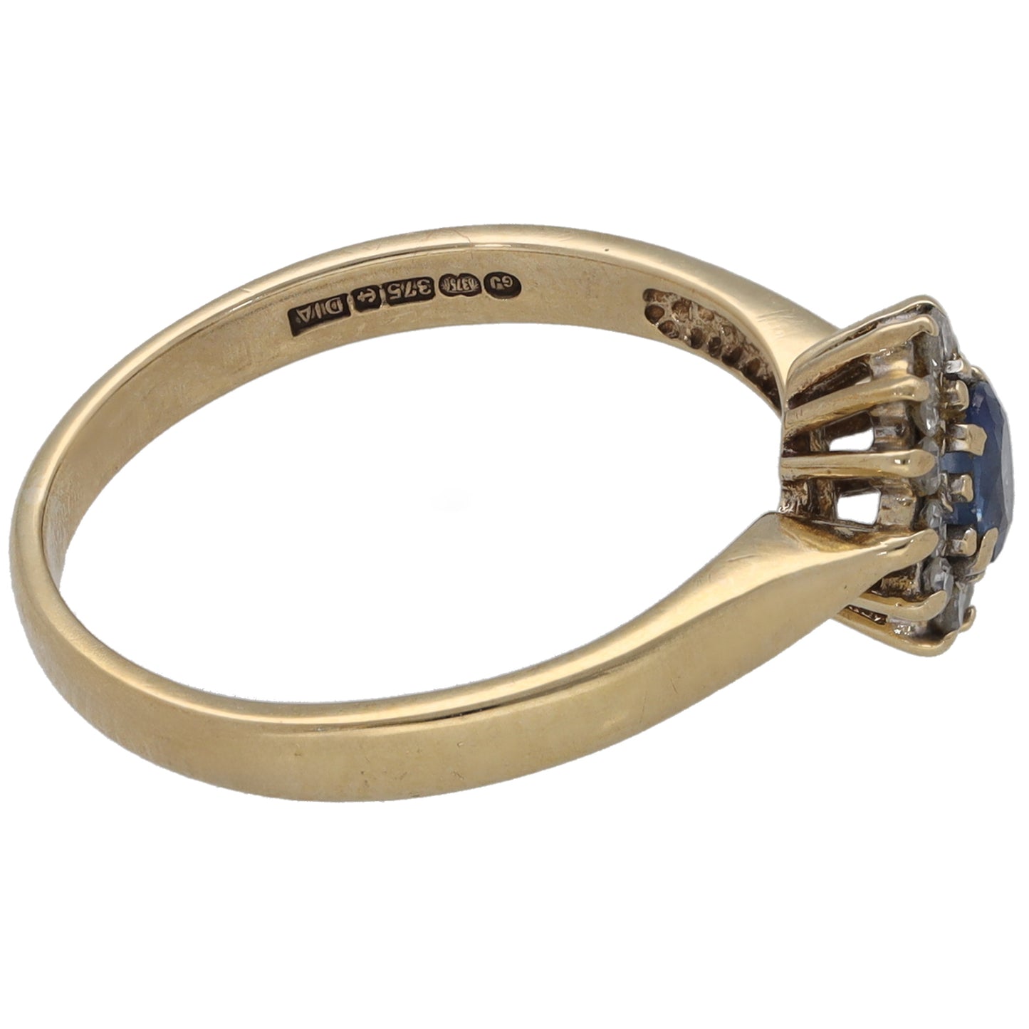 9ct Gold Sapphire & 0.10ct Diamond Cluster Ring Size K