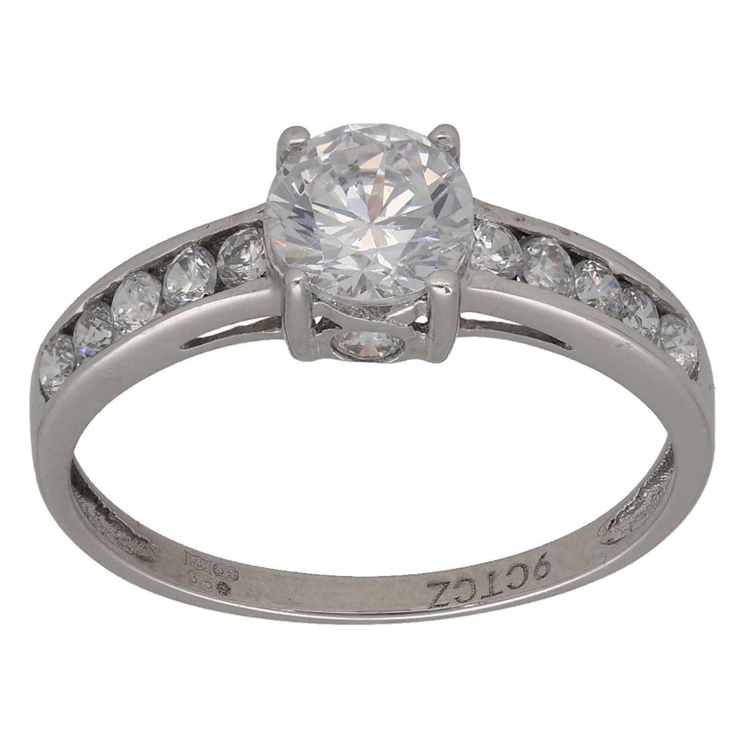 9ct White Gold Cubic Zirconia Single Stone Ring With Accents Size P