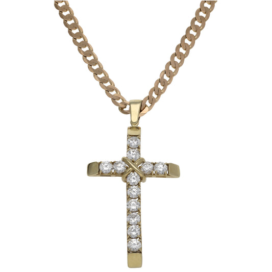 9ct Gold Cubic Zirconia Cross Pendant With Chain