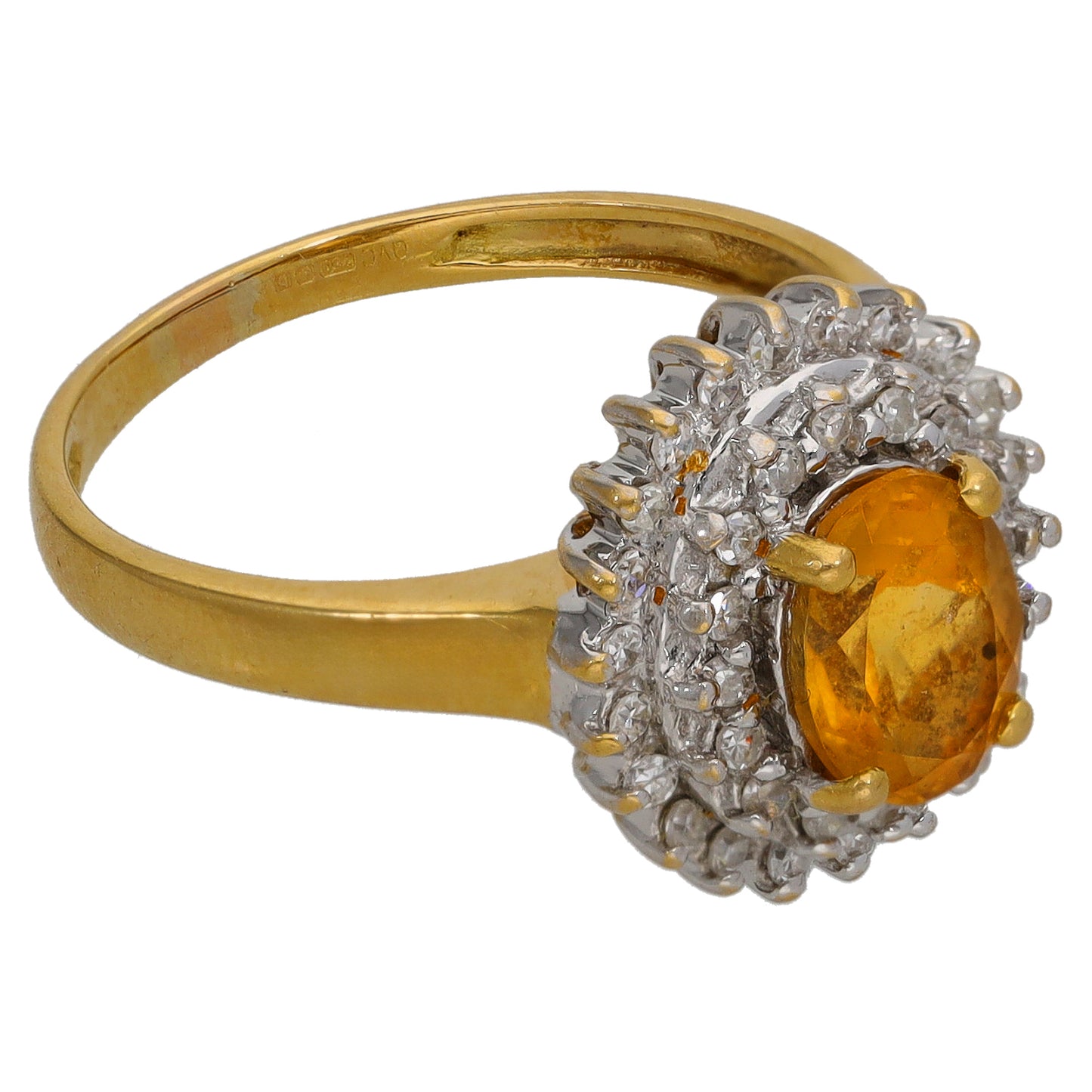 18ct Gold Citrine & 0.38ct Diamond Dress/Cocktail Ring Size P