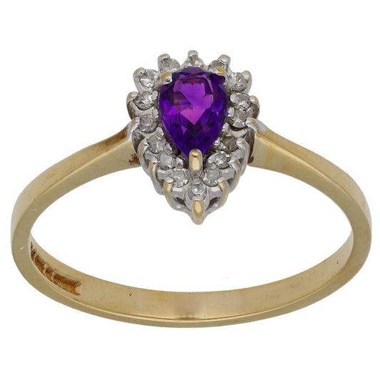 9ct White Gold 0.08ct Diamond & Amethyst Dress/Cocktail Ring Size R