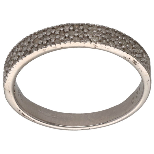 White gold half-eternity ring with round diamonds across the top half