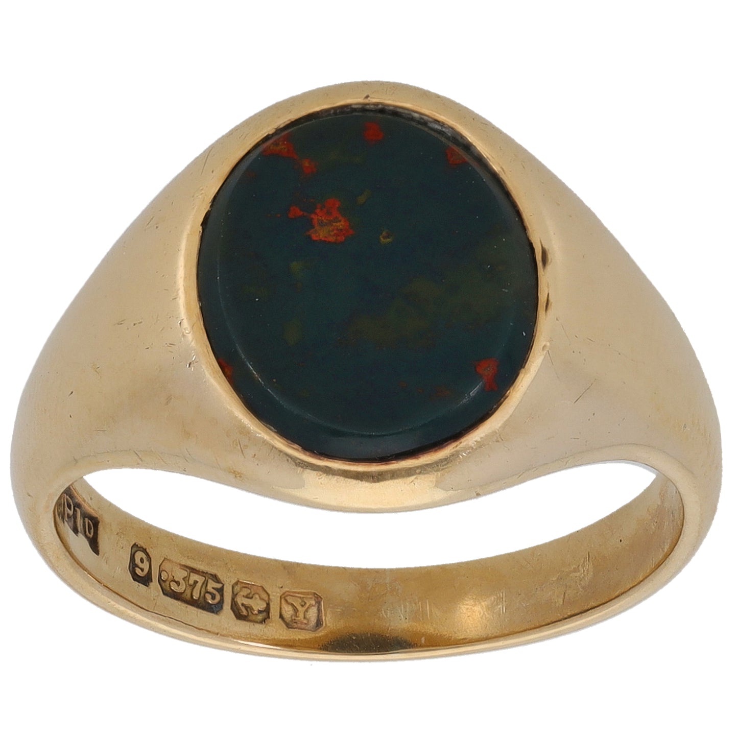 9ct Gold Bloodstone Plain Signet Ring Size N