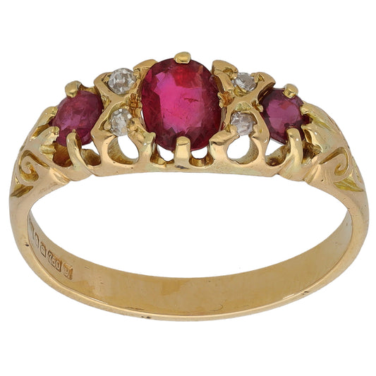 18ct Gold Ruby & 0.04ct Diamond Dress/Cocktail Ring Size M