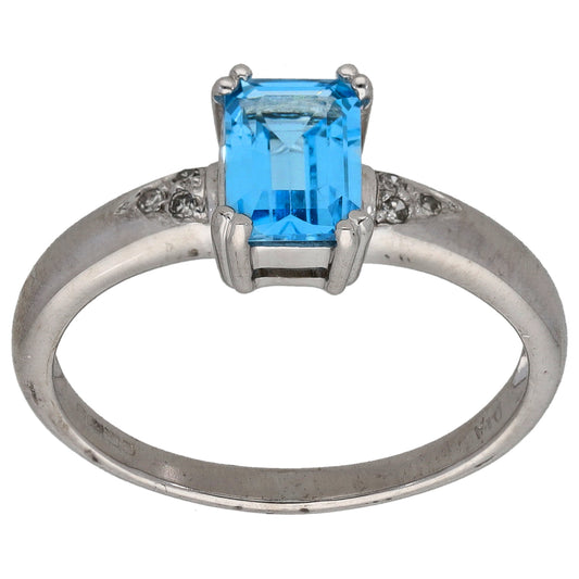 9ct White Gold Topaz & 0.03ct Diamond Dress/Cocktail Ring Size O