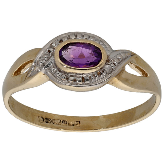 9ct Gold Amethyst & 0.01ct Diamond Dress/Cocktail Ring Size M
