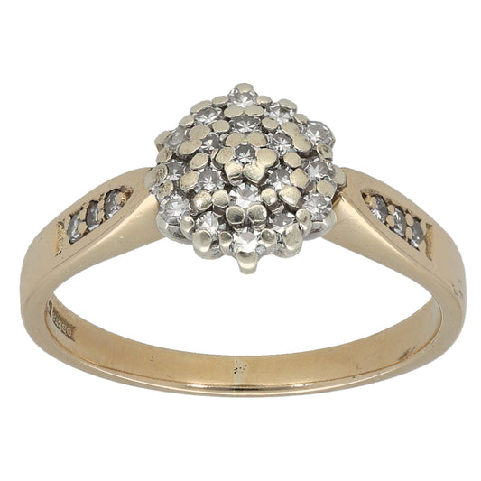 9ct Gold 0.25ct Diamond Cluster Ring Size M