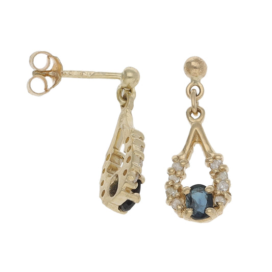 9ct Gold Sapphire & 0.16ct Diamond Dress/Cocktail Earrings