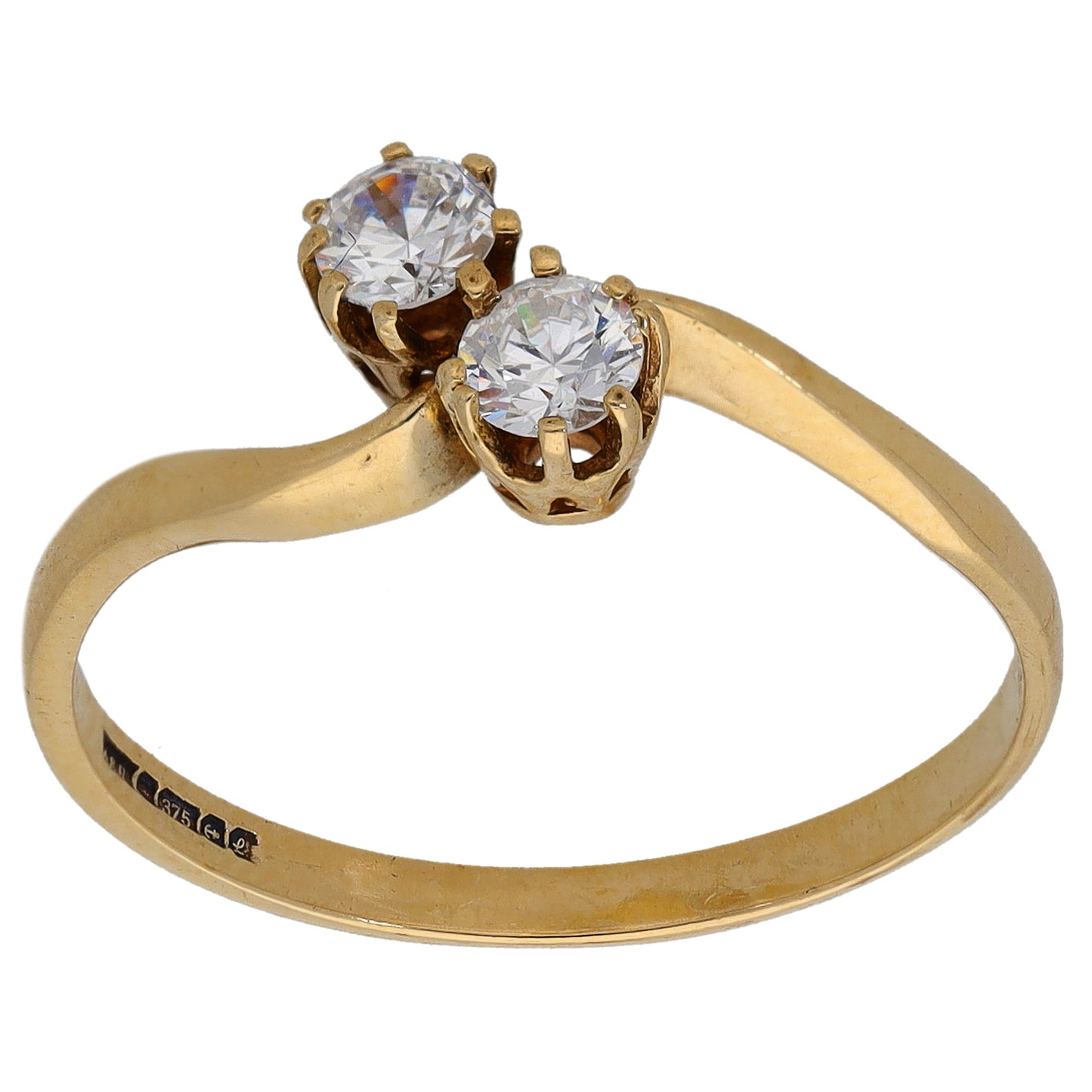 9ct Gold Cubic Zirconia Two Stone Ring Size P