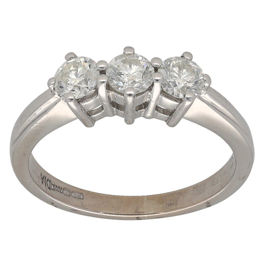 18ct White Gold 0.75ct Diamond Trilogy Ring Size N