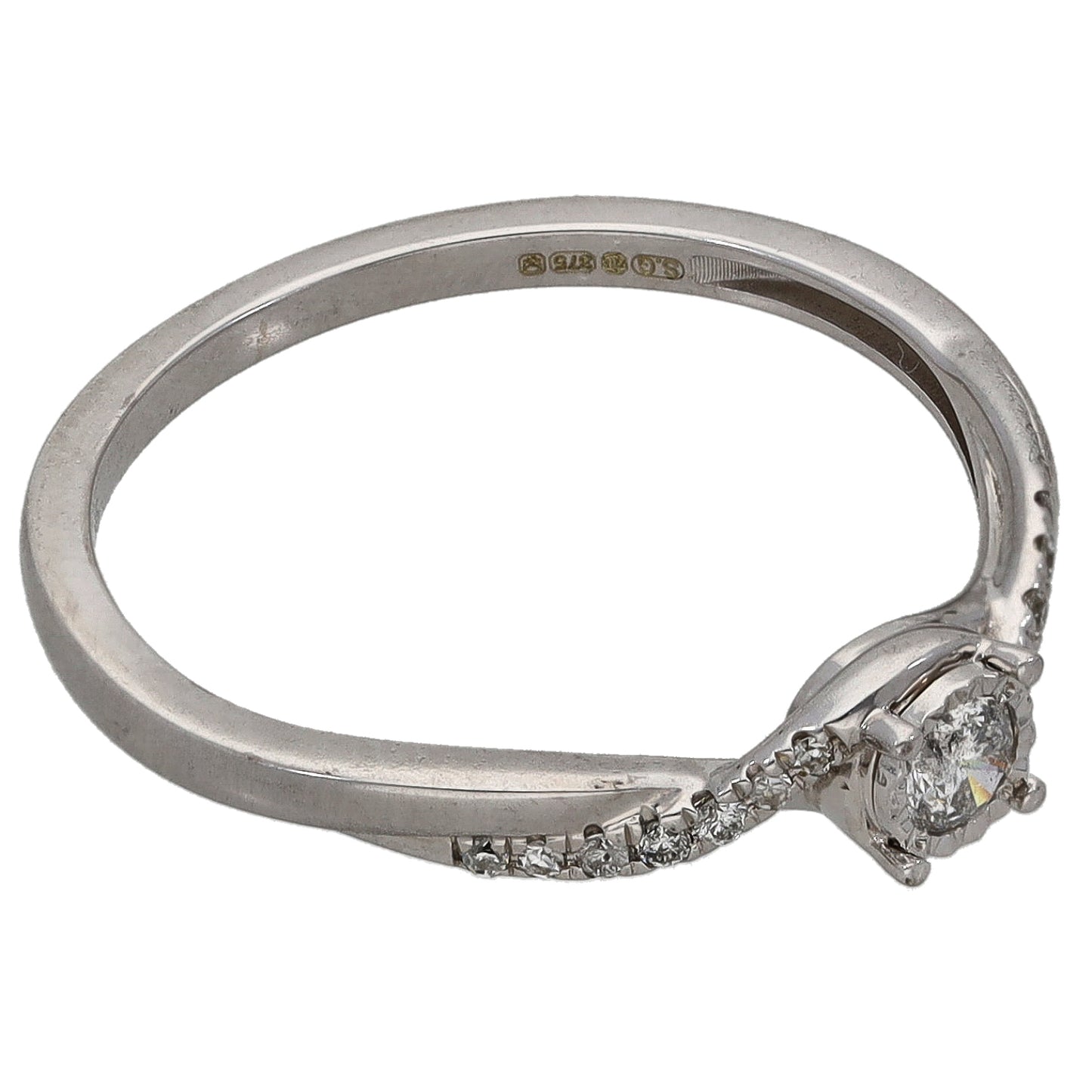 9ct White Gold 0.15ct Diamond Solitaire Ring With Accent Stones Size N